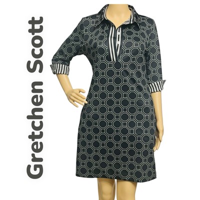 Gretchen Scott Dress Lucy In the Sky Charcoal Gray-Hazel 3/4 Sleeve Collar Sz S