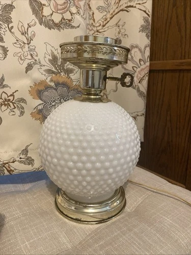Vintage Hobnail Milk Glass Table Hurricane Lamp No Shade