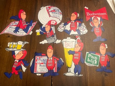 1973 Vintage Budweiser Bud Man Paper Sticker Set Lot of 8 NOS