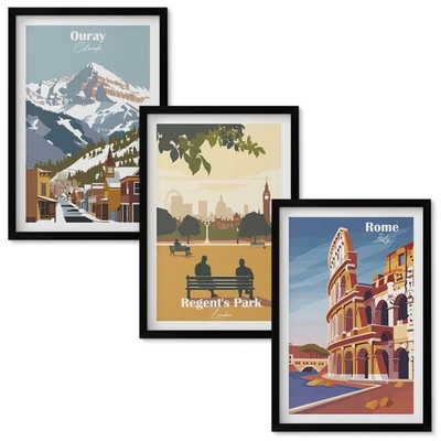 Wohnraumgestaltung Schwarzrahmen Ouray Mountains London Coliseum 3x 40x60 cm