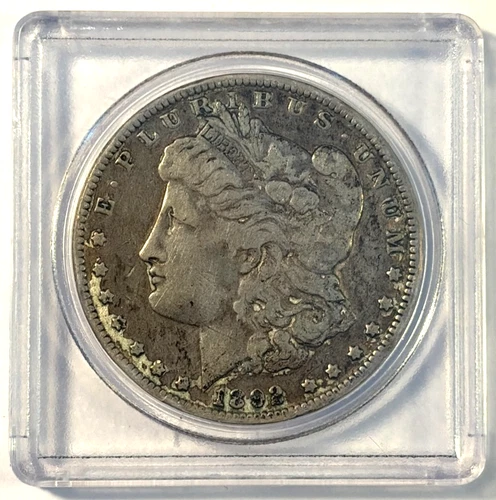 1892 Morgan Silver Dollar, F-VF in Plastic Holder, Cleaned, Free Shipping!