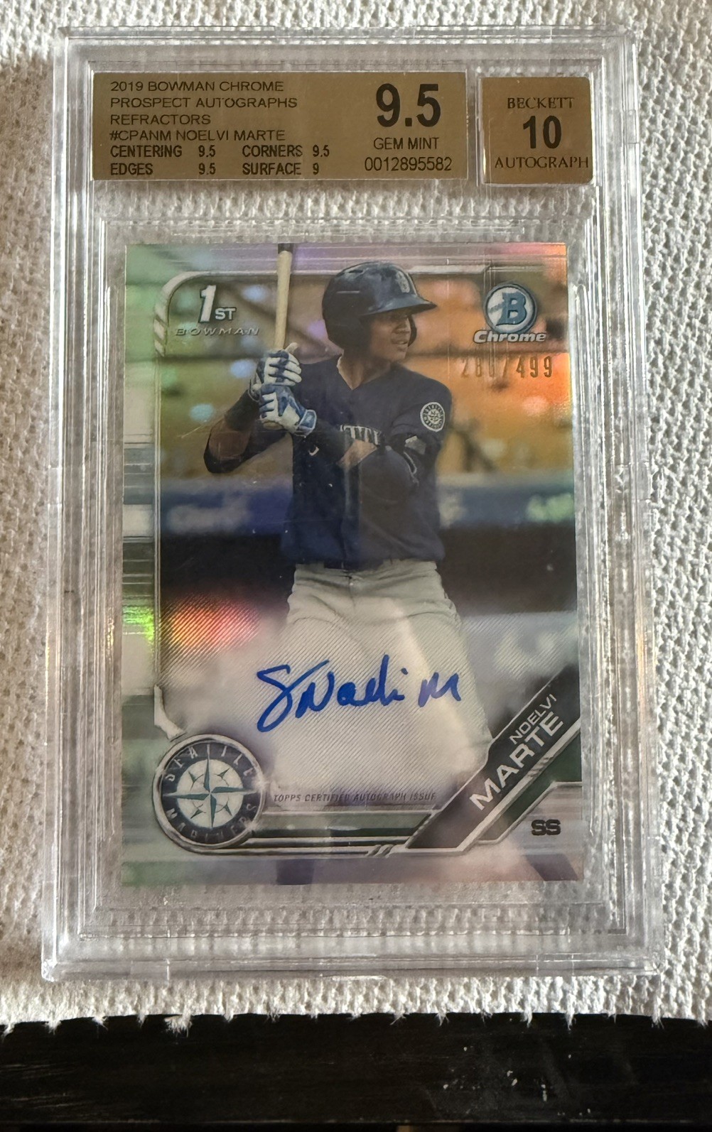 2019 Bowman Chrome Prospects Auto Noelvi Marte BGS 9.5 #CPA-NMA Refractor /499