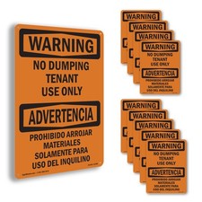 No Dumping Tenant Use Only Bilingual OSHA WARNING Sign Or Decal - 5 or 10 Pack