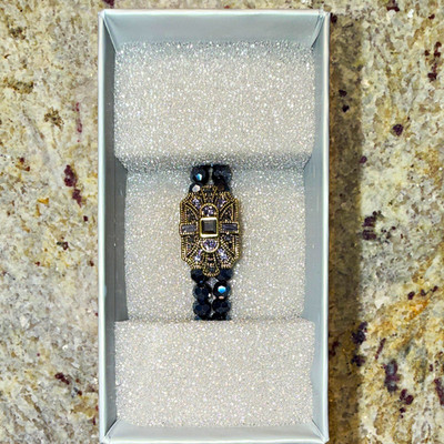 Heidi Daus Signed Black Crystal Beaded Pavé  Bracelet Gold Tone