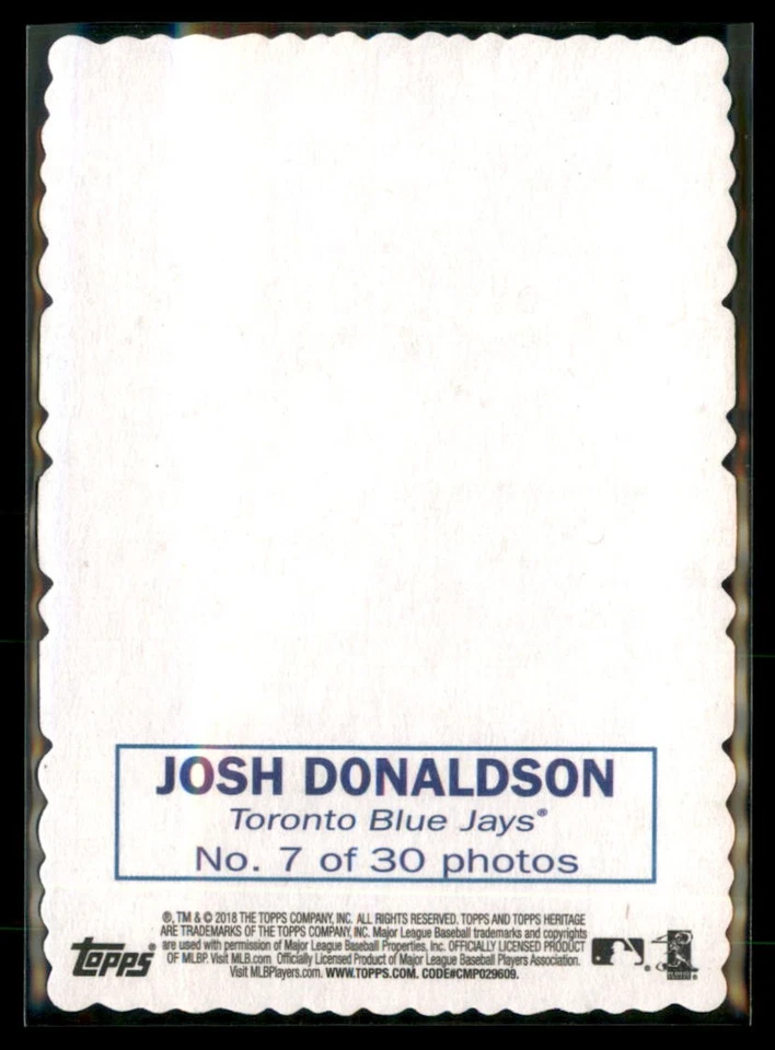 2018 Topps Heritage High Number Josh Donaldson Deckle Edge Blue Jays 7 of 30 - Image 2 of 2