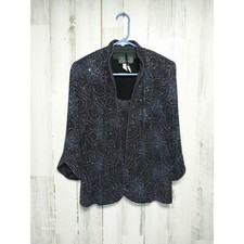 Alex Evenings Jacket and Cami Set Black Purple Glitter Size Medium