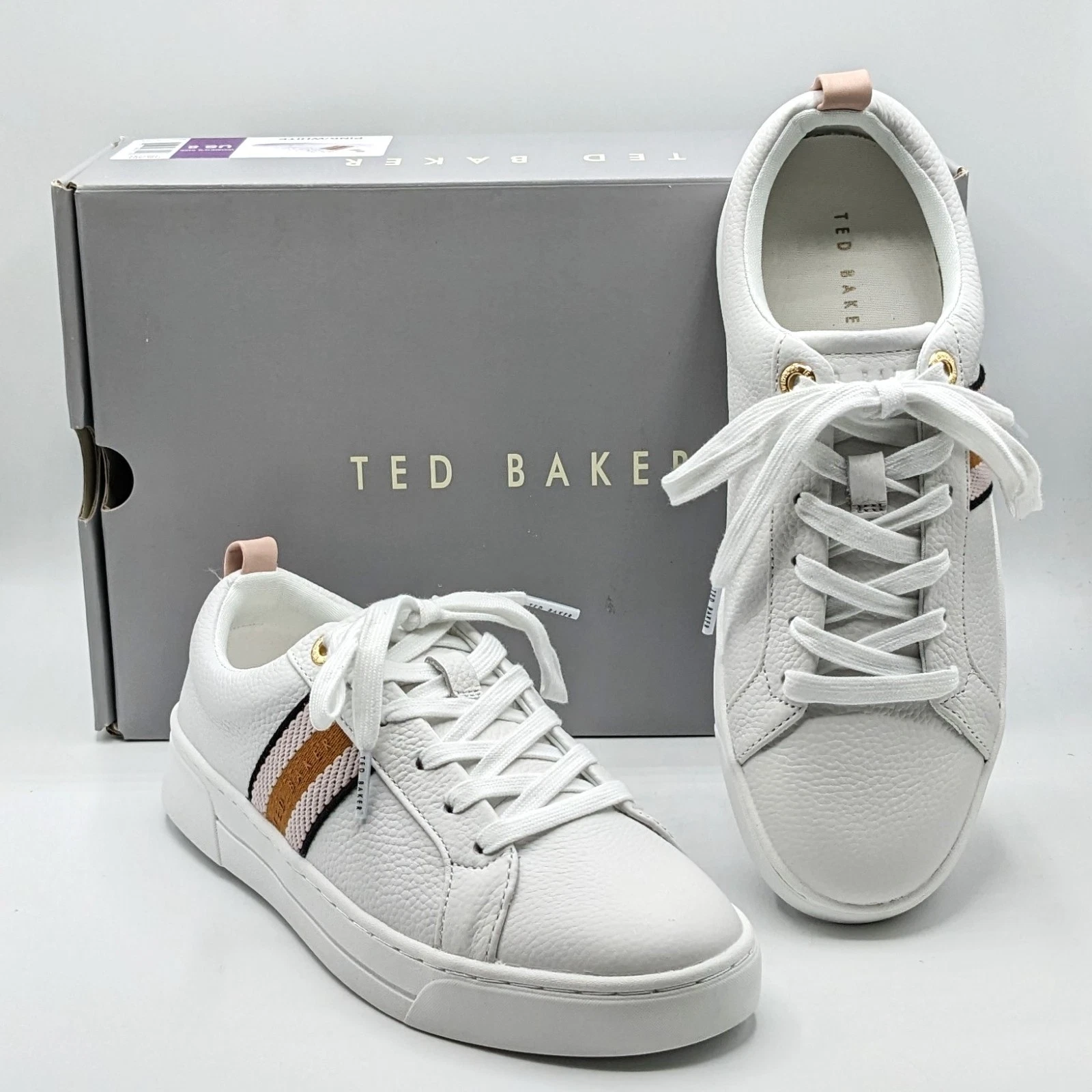 Ted Baker “Bailey Icon” Women’s Classic Leather Tennis Shoe (Pink-White) - NEW