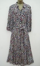 M&S ANIMAL PRINT MIDI SHIRT DRESS SIZ 18 L PUFF SLEEVES TIE WAIST