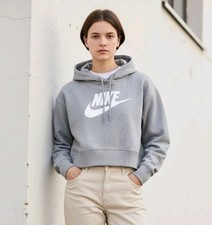 Nike Unisex Sportswear Club Fleece Crop Hoodie Little/Big Kids , Size: S, Gray