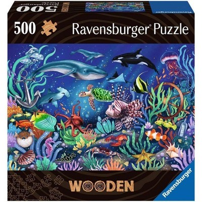 WOODEN Ravensburger PUZZLE 500 Teile UNDER THE SEA mit 40 Whimsies SA Einsätze