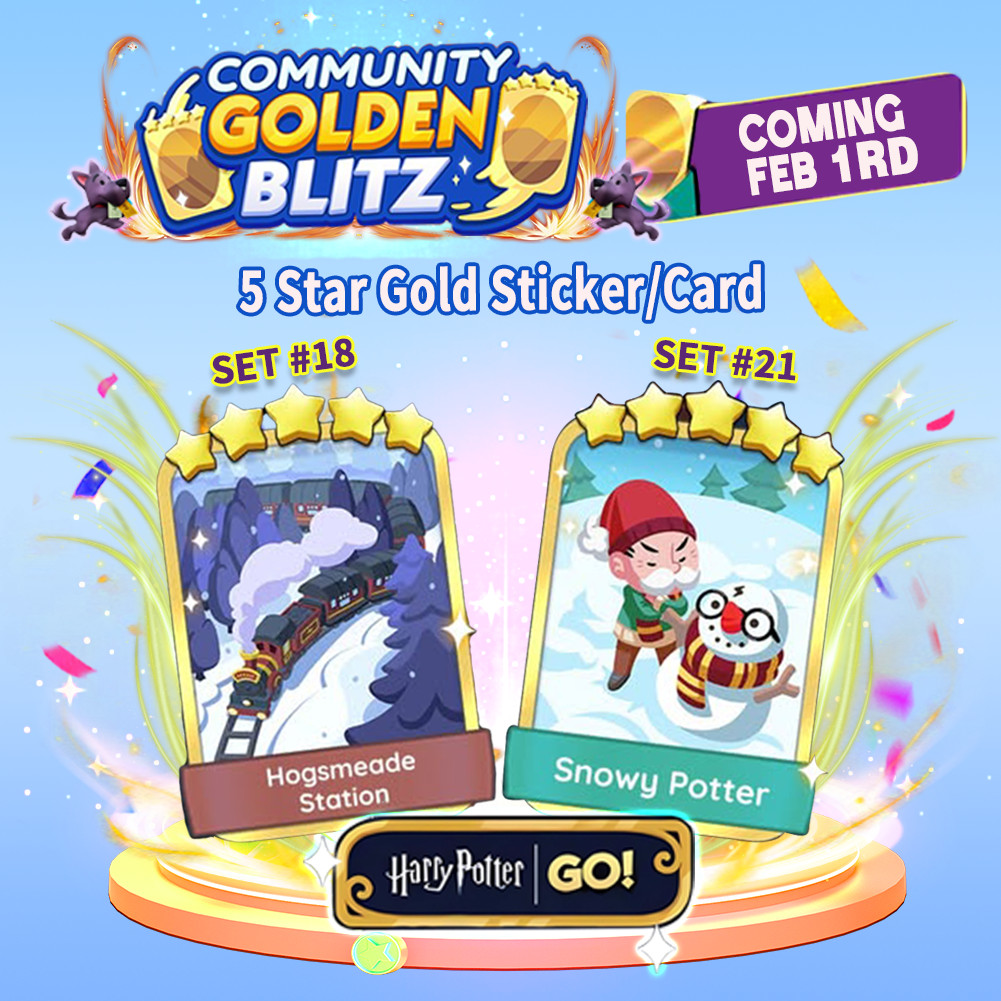 Golden Blitz Mono-Poly Go⚡5⭐Hogsmeade Station & Snowy Potter ☃️Golden Stickers