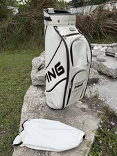PING "Authorized PING Club Fitter" White Golf Staff Bag 6-Way  Raincover READ