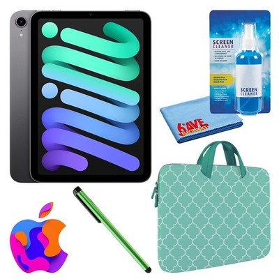 Apple iPad Mini 6 (64GB, Cellular, Space Gray) Bundle with Mint Moroccan Sleeve