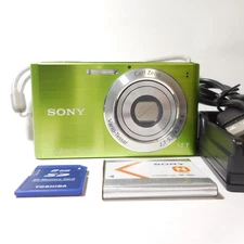SONY Cyber-shot DSC-W320 Green Digital Camera w/Battery Charger SD Card Japanese