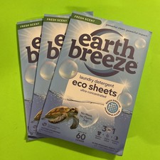 Earth Breeze Laundry Detergent Sheets Fresh Scent 30 Sheets 60 Loads Lot of 3