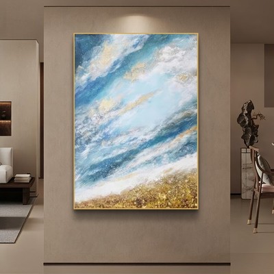 Celestial Coast Drift - Wandbildrahmen abstrakt Ozean inspiriert 40 x 80 cm