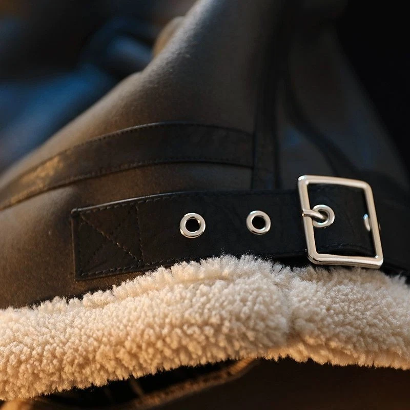 Men's Winter Fleece Cashmere Leather Coat - Image 3 of 4