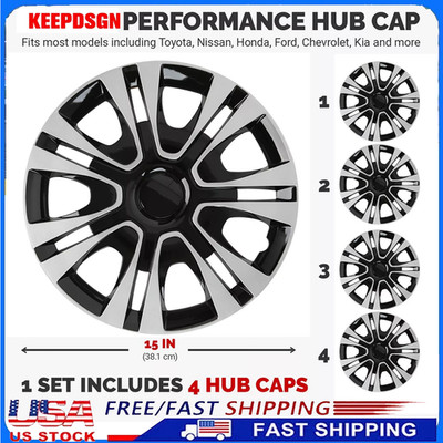 15'' Set of 4 Wheel Covers Snap On Hubcaps Full Hub Caps fit R15 Tire & Steel Rim