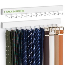 2 Pack Tie Rack Wall Mounted Belt Organizer for Men, Wooden Tie Hanger for Wa...