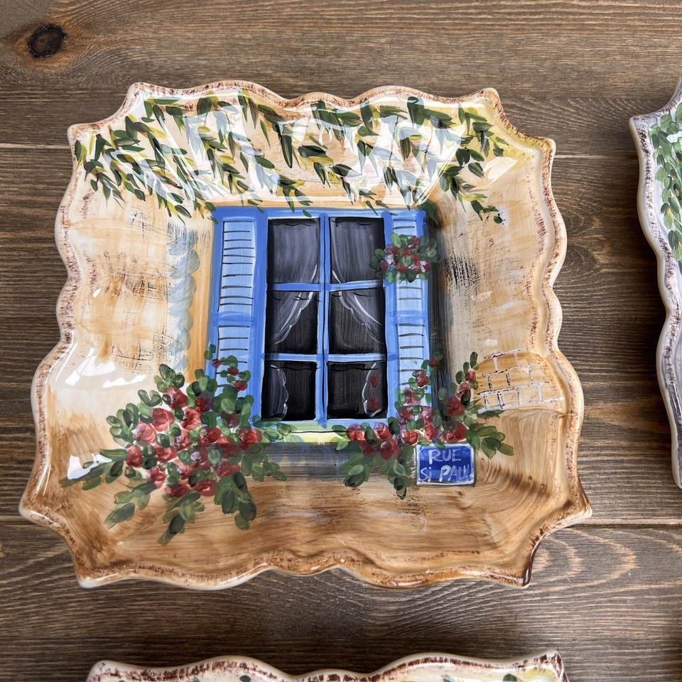 Set of 4 Tabletops Unlimited Rue de Paris Shutter 8 3/4" Square Plates - Image 4 of 4