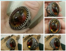 925 MENS SILVER RING Baltic Amber Perforated Insect Seal Discounted