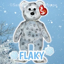 ❄️ FLAKY ❄️  2002 Ty Beanie Babies Pale Blue SNOWFLAKE BEAR Baby *MWMT*