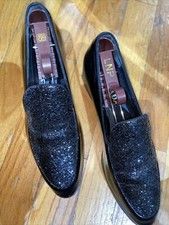 Prada Womens Patent Leather Glitter Loafers Slip Ons Black 35 1/2