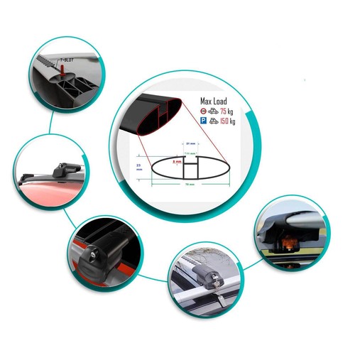 Roof Rack Cross Bars For Mitsubishi Asx 2010-2013 Lockable 2 Pcs Black - Picture 5 of 6