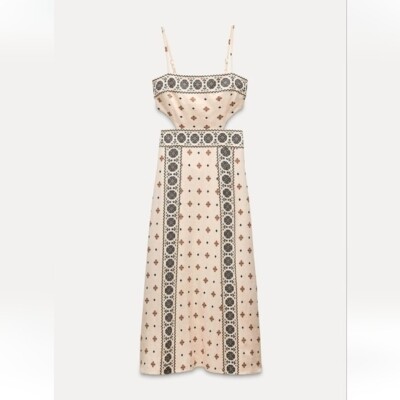 ZARA LINEN BLEND CUT OUT MIDI DRESS | eBay
