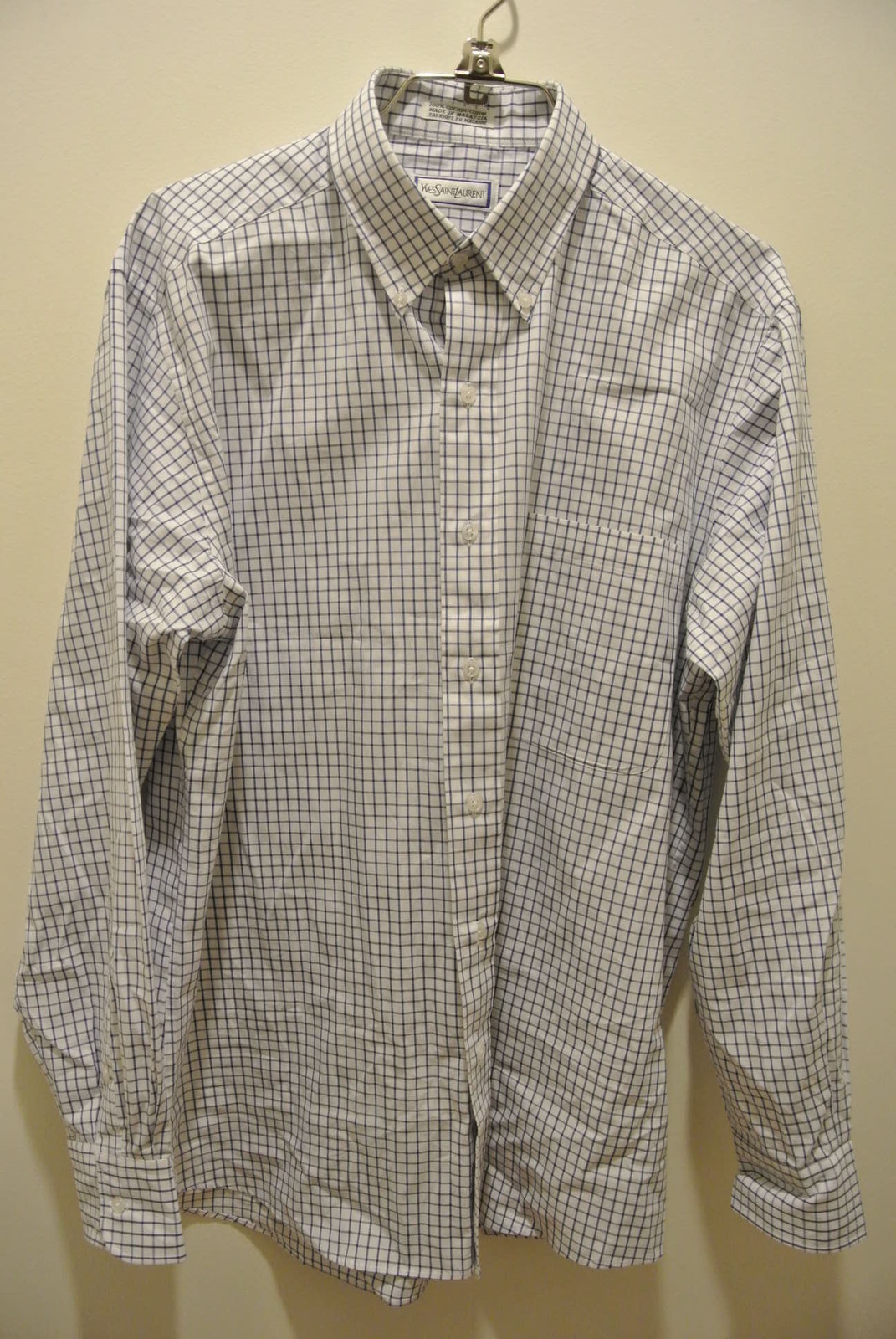 SAINT LAURENT New NO TAG.Men's Yves saint lauren blues white plaids buttoned shirt;16 34 35