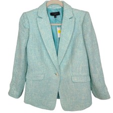 Talbots Womens 4P Blue Woven Long Sleeves One-Button Lined Blazer Jacket NWT
