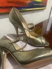 Jimmy Choo Sz 37 Textured Peep Toe Advent  Metallic Pump Platinum/Bronze 4.5 in — photo 2