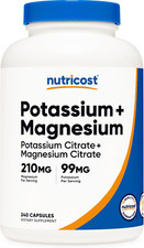 Potassium 99 Mg Magnesium 210 Mg Citrates, 240 Capsules - Non-Gmo, Gluten Fr