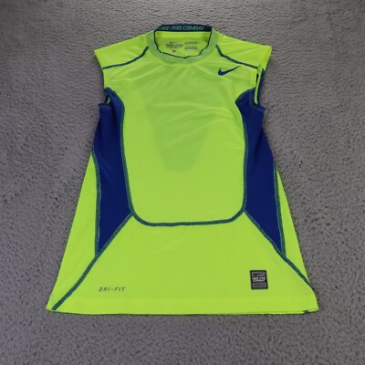 Nike Pro Combat Shirt Mens Small Blue Neon Compression Dri Fit