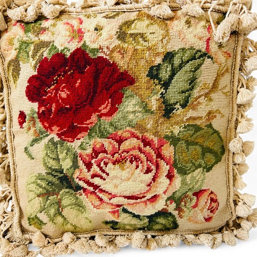 Luxury Chartwell Tapestry Pillow Needlepoint Pillow Roses, Tapestry Fringe - Picture 3 of 12