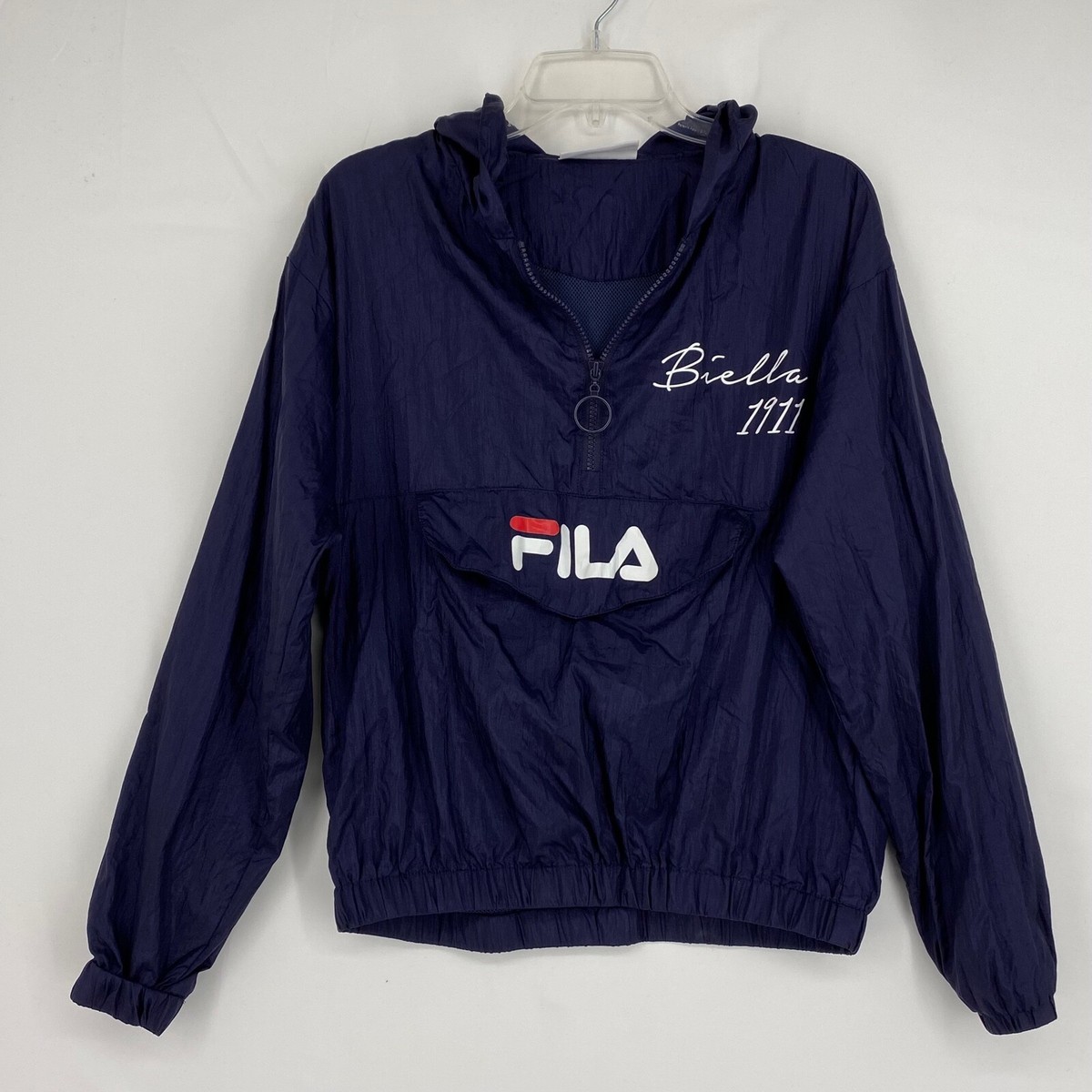 Fila Biella Womens Small Pullover Hoodie Jacket Navy Blue 1/2 Zip