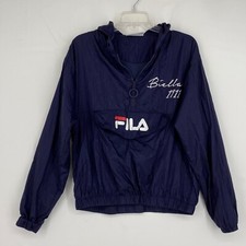 Fila Biella Womens Small Pullover Hoodie Jacket Navy Blue 1/2 Zip Long Slv 1911