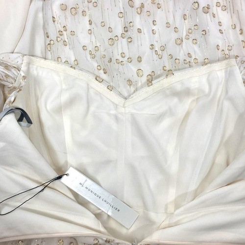 ML Monique Lhuillier Off-The-Shoulder Metallic Chiffon Gown Size 12 - Picture 8 of 9