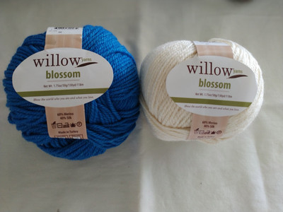 Willow Yarns Blossom colors Blue & Cream  60% Merino/40% Silk
