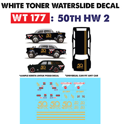 Decalcomanie Bianche Waterslide WT143 &ndash; 50TH White, Per Hot Wheels Personalizzato Scala 1:64