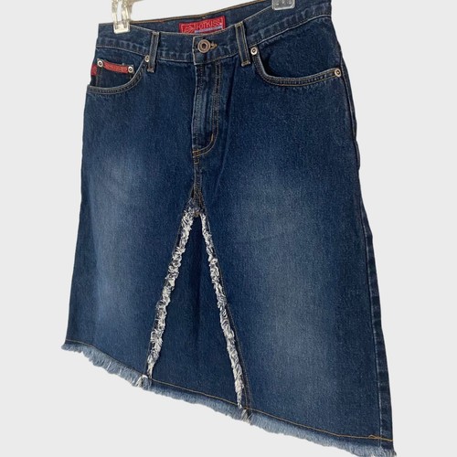Y2K Hot Kiss Fringe High-Waisted Jean Skirt Women's 31 Blue Dark Wash Denim USA - Picture 2 of 11
