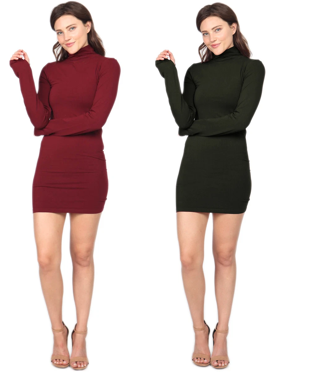 M.Rena Mock Neck Seamless Long sleeve Fitted Bodycon Dress One