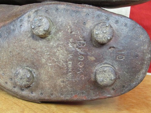 Vintage 1900s Brooks Leather Football Soccer Boots Shoes Stacked Cleats Antique - Picture 9 of 11