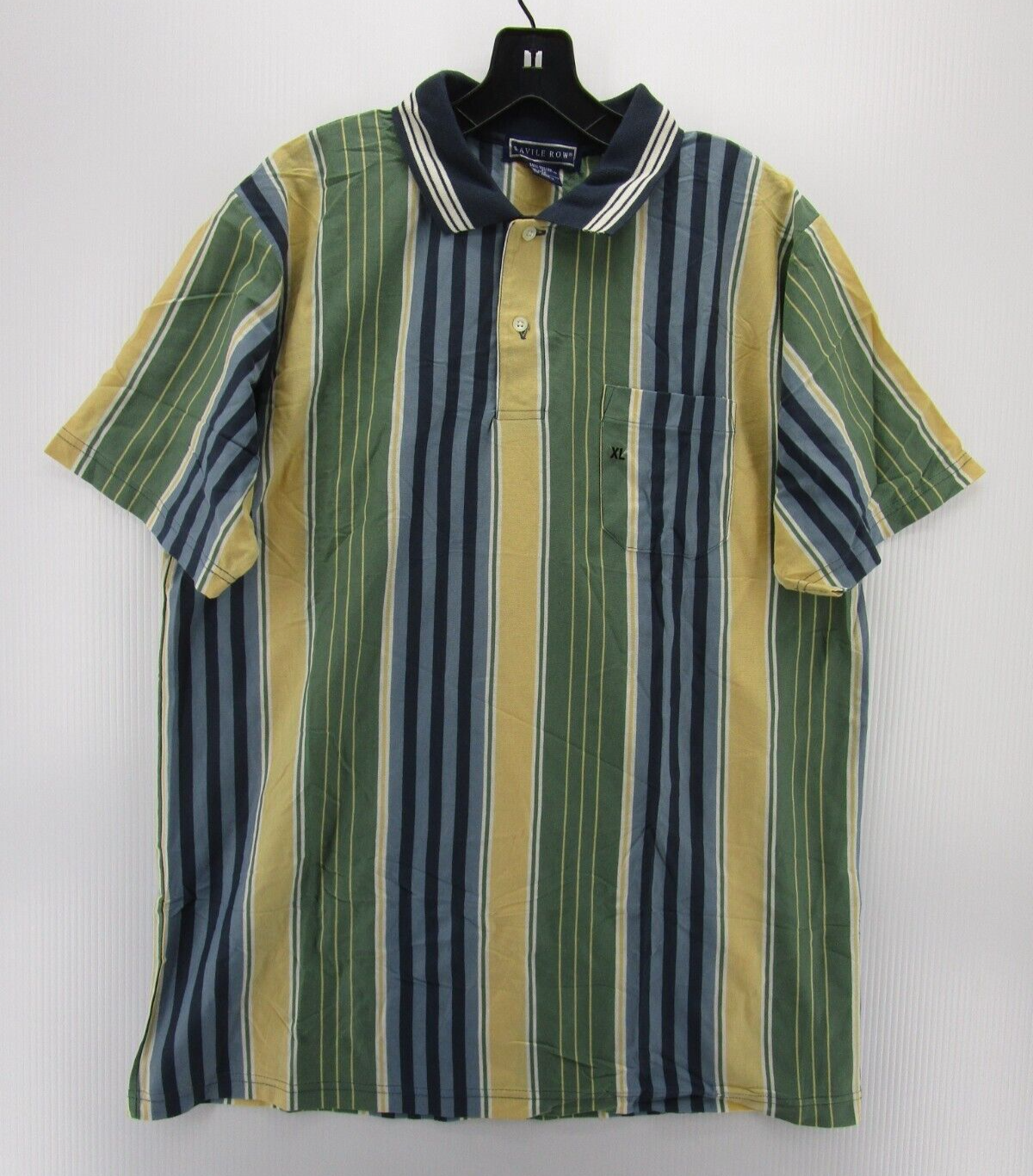 FILA Polo Shirt VINTAGE Savile Row Uomo XL Blu Verde Pullover Golf Righe Rugby Nuova Senza Etichette