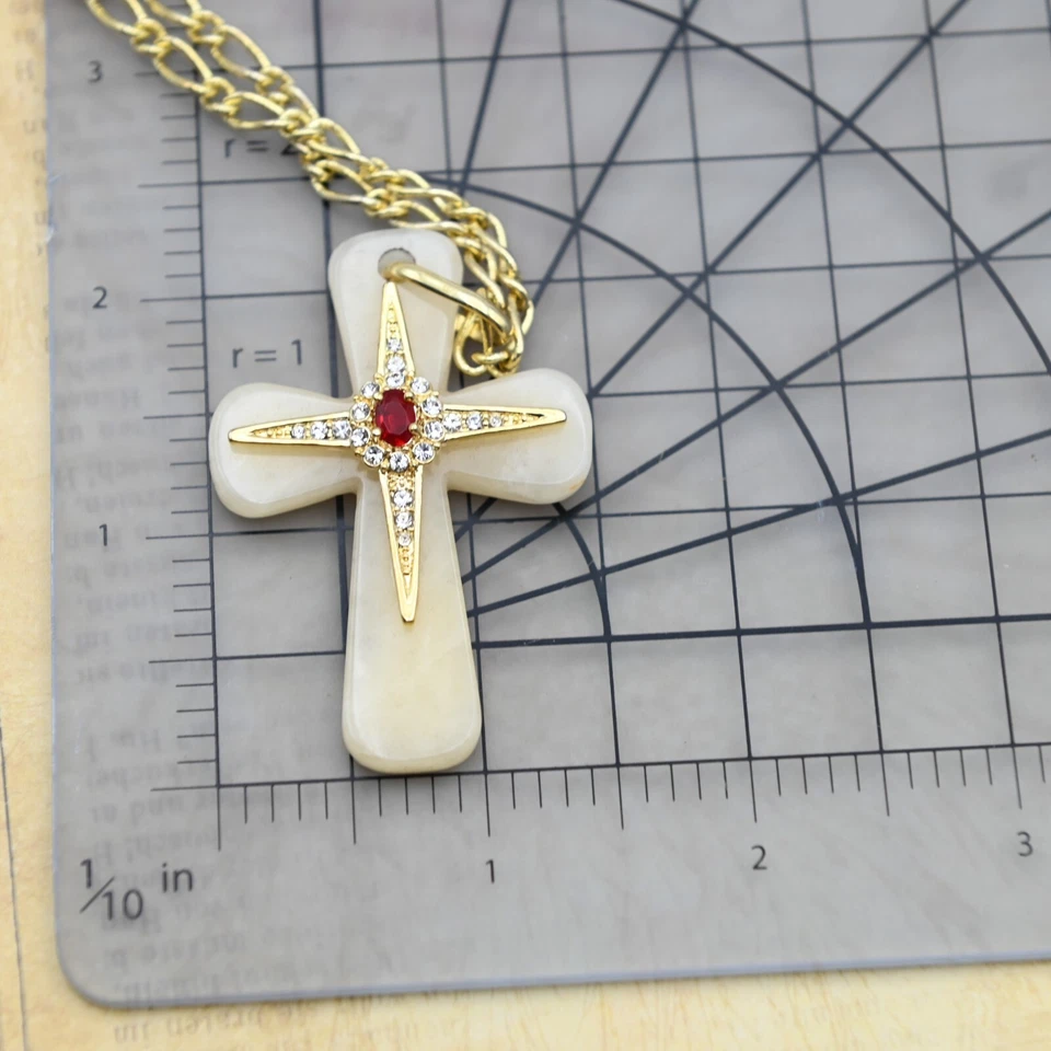 Collar Multi Cadena 28" Camrose & Kross JBK Ágata Brasileña Cristal Rojo Cruz Foto 4 de 4