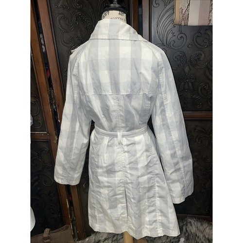 Merona Gray and white Plaid trench Coat Women's Size L - Picture 3 of 5