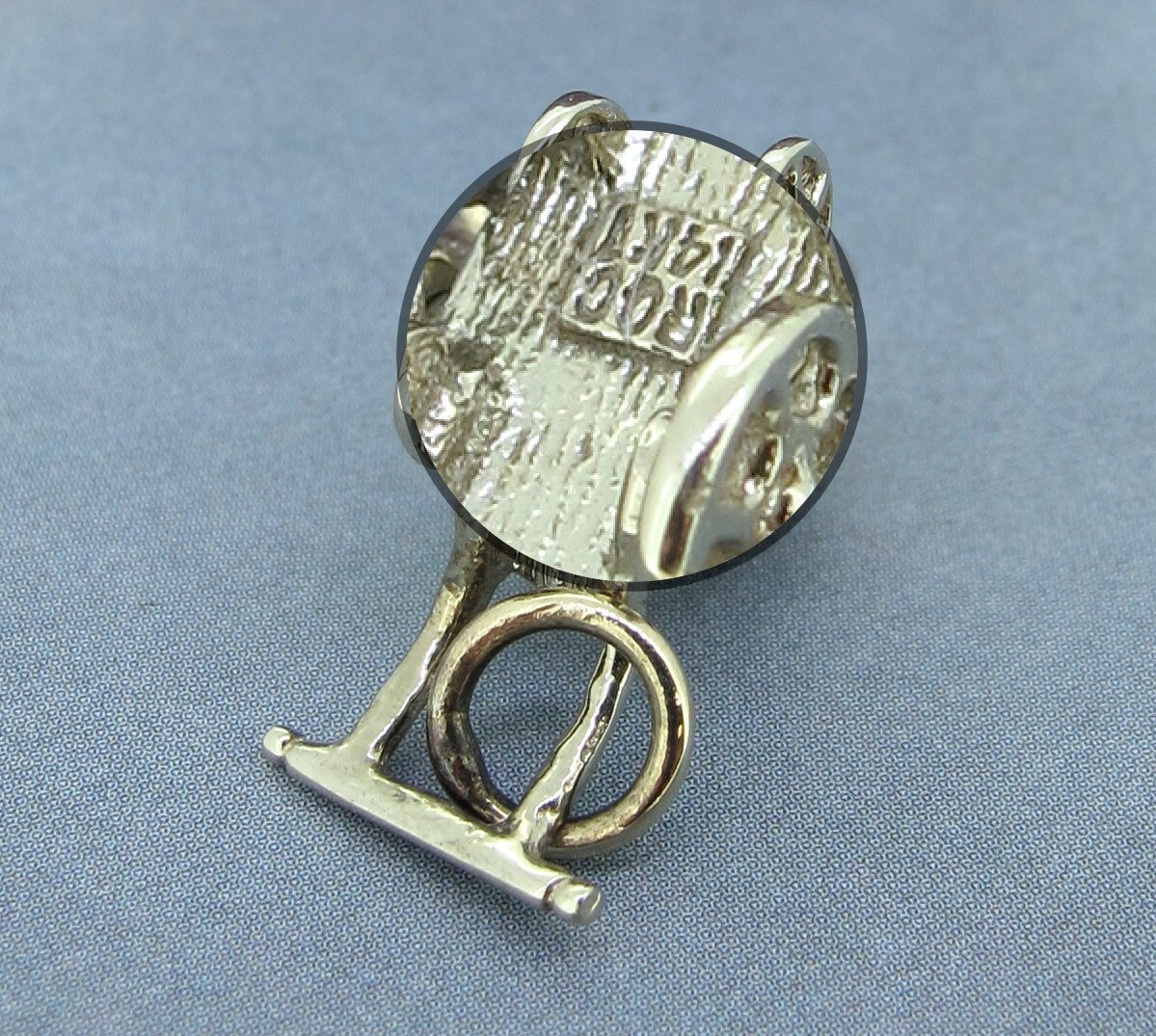 Vintage RQC 14k White Gold 3D Moveable Shade Baby Carriage / Stroller Charm View 5
