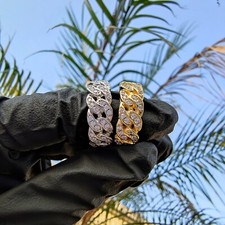 Mens Cuban Ice Out Luxury Diamond Bling Ring Shiny Gold Plated Silver Gift UK