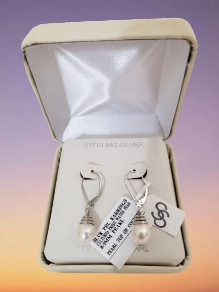 JCPenney Cultured Pearl Earrings Water Pear 8 9MM SS
