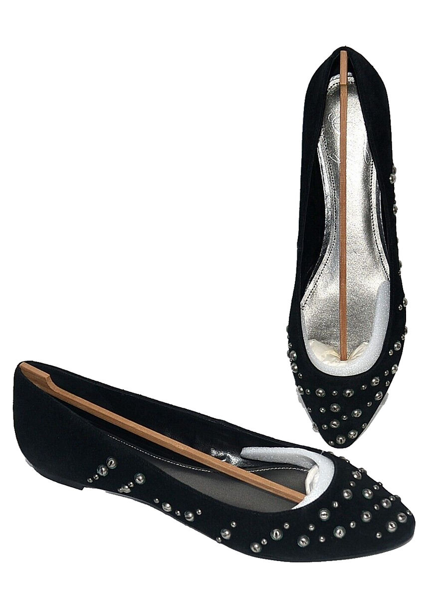 New Clearance FERGIE Gravity Black Suede Ballet Flats Shoes Studded Point  toe 10